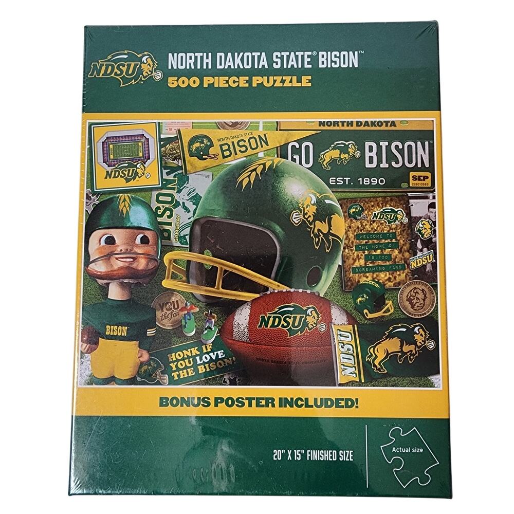 North Dakota State Bison Jigsaw Puzzle 500 Piece NDSU New Sealed 20"x15" NCAA